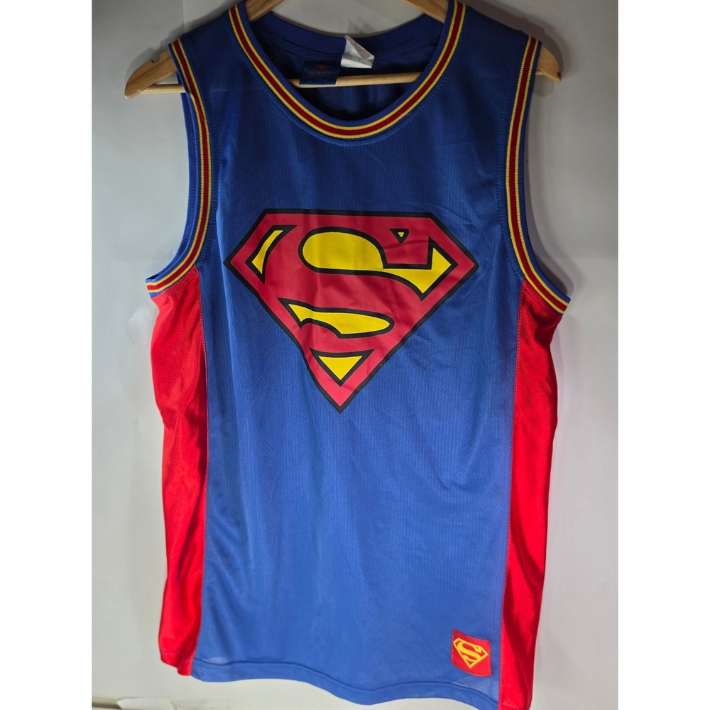 DC Comics Superman Basketball Jersey Large Blue Mesh Graphic Shirt No 1 L 42 44
